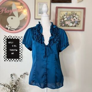 Y2K F21 Elegant Blue Ruffle Blouse